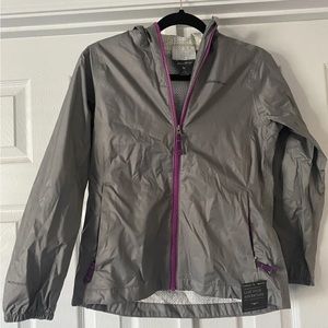 EDDIE BAUER HOODED RAIN JACKET/WINDBREAKER Girls Medium 10 Grey Light Purple